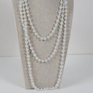 White Translucent Milky Crystal Quartz Faceted Beaded Necklace 68" Endless